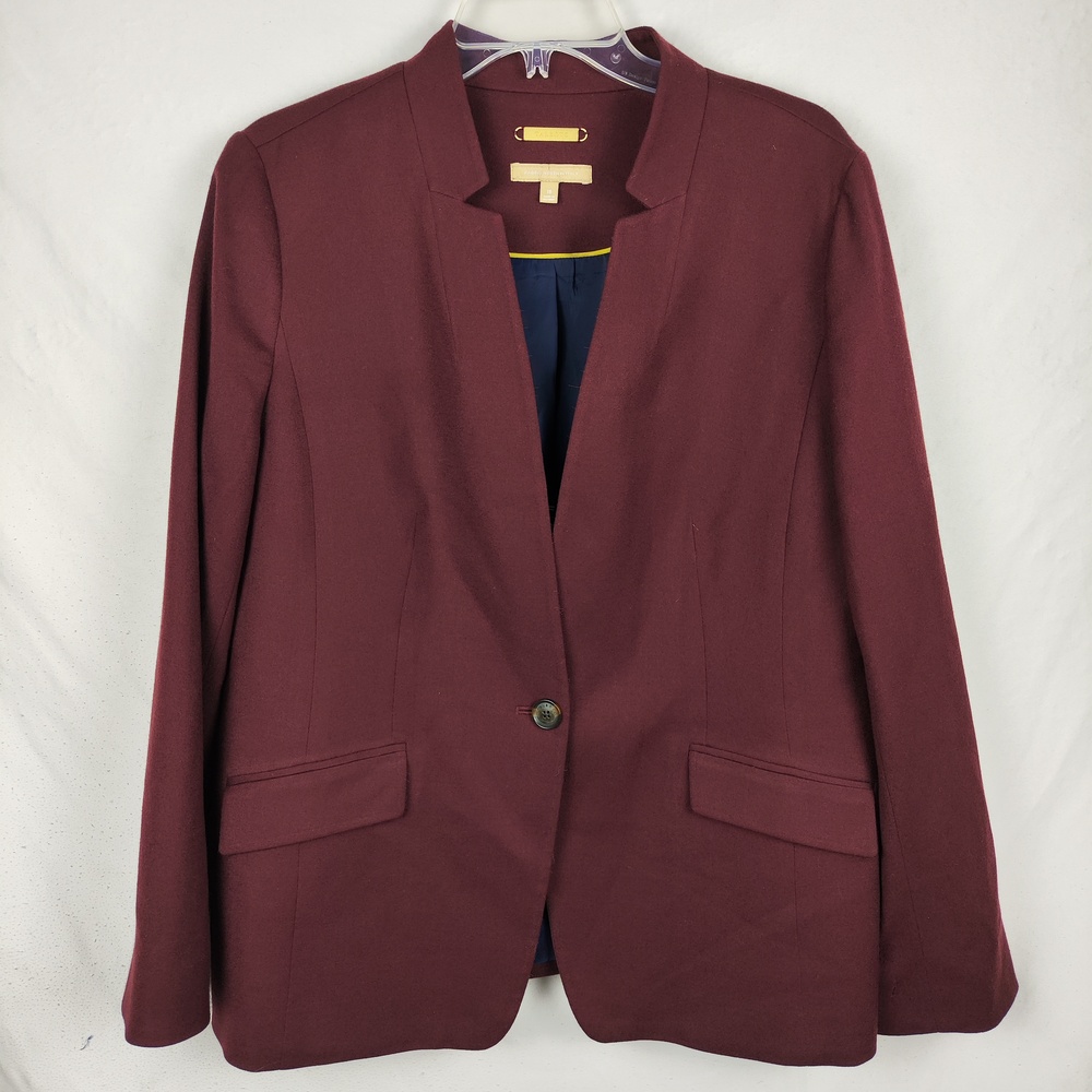 Talbots Blazer Womens 16 Red Wool One Button Lined Tailored Jacket Career